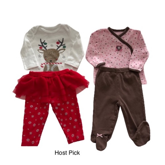 Bundle Of 2 Baby Girl Sets : Carter's Christmas 2 peace Set; Pink & Brown 3p Set - Picture 1 of 15